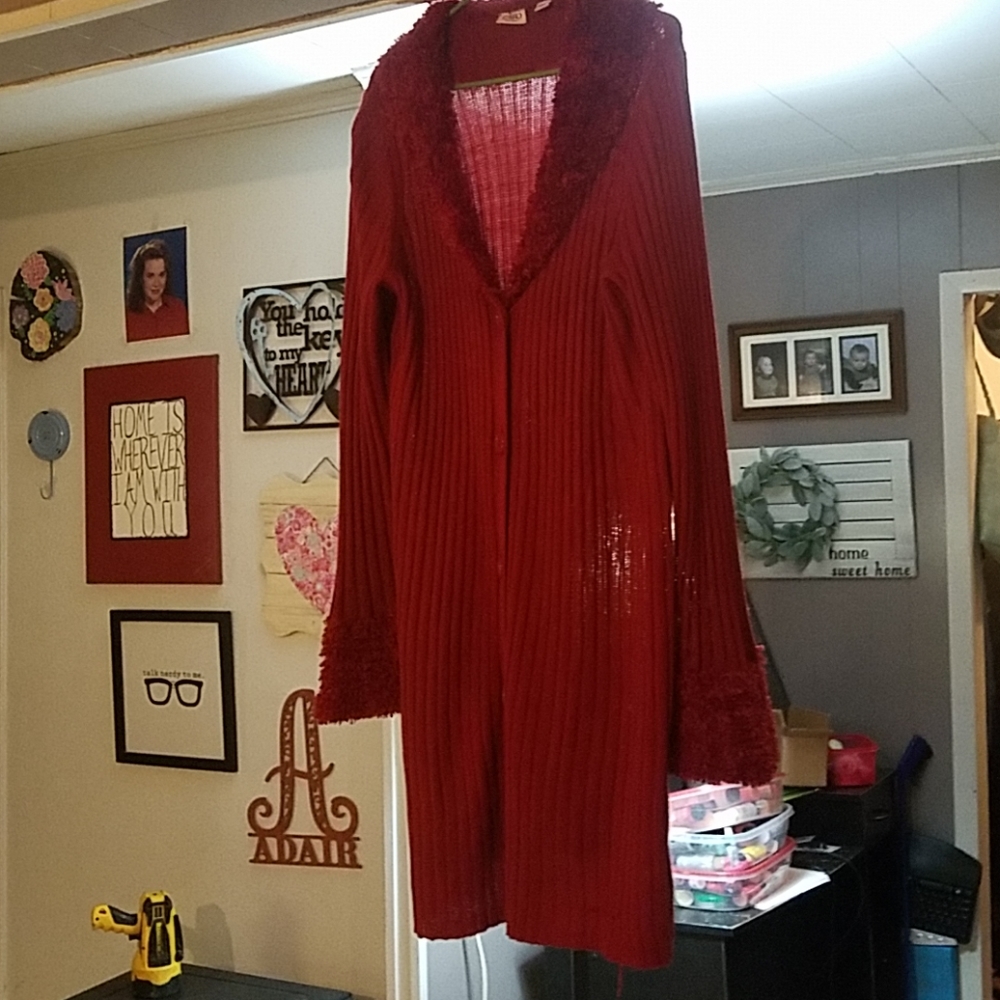Calf length sweater cardigan
